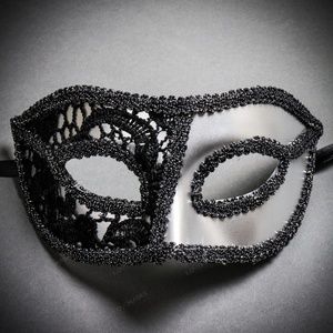 Venetian Masquerade Mask Lace - Silver Black